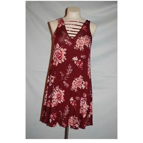 4 for $50 🎃 Rue21 Very Soft Floral Dress Maroon Women's Size Small - Picture 1 of 5